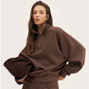 Maebe Daily Errands Washed Mocha Collared Sweatshirt + Jogger Set Size S/M